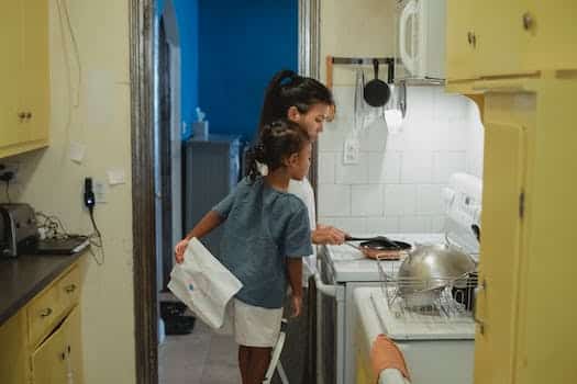 Mother and daughter cooking in kitchen