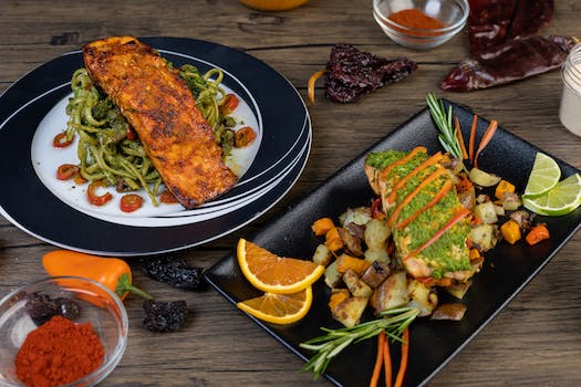 Salmon Meals on a Wooden Table