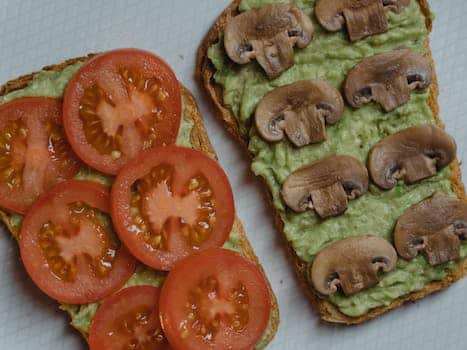 Slices of Tomatoes and Mushrooms on Breads